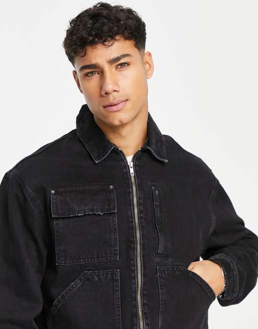 River Island  – Czarna kurtka o pudełkowym kroju w roboczym stylu, 3 z 4