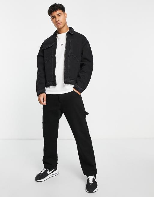 River Island  – Czarna kurtka o pudełkowym kroju w roboczym stylu, 4 z 4
