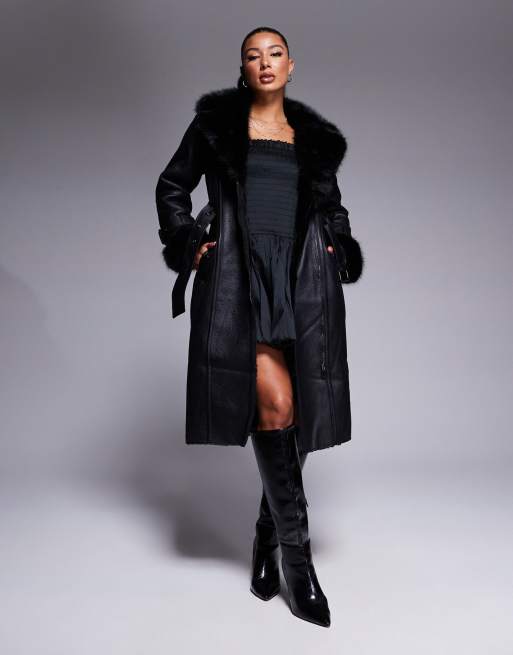 River Island – Czarna kurtka typu biker o wydłużonym fasonie