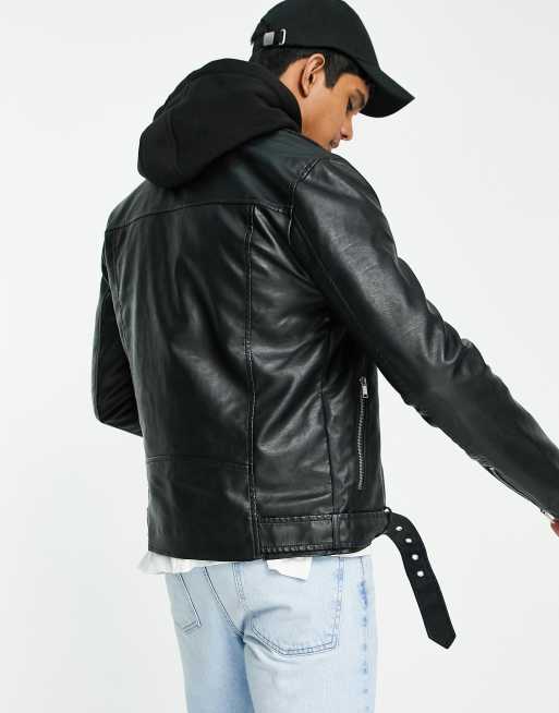 River Island – Czarna kurtka typu biker z kapturem z imitacji skóry, 2 z 4