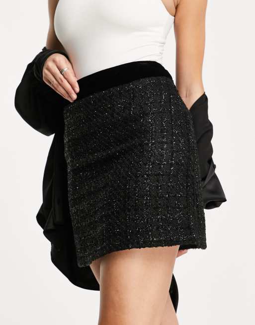 River Island – Czarna spódnica mini z materiału boucle – część zestawu