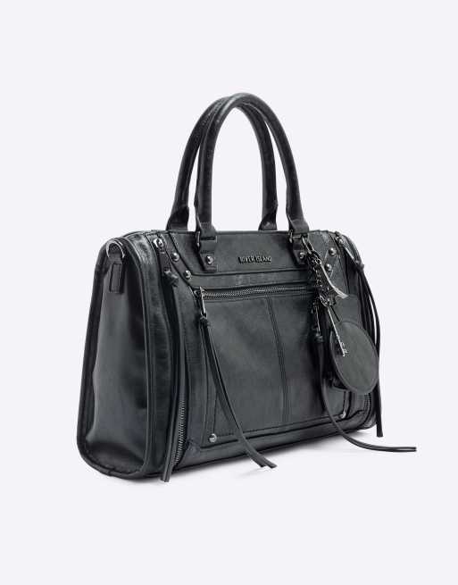 River Island – Czarna, średniej wielkości torba typu tote z gniecionego materiału