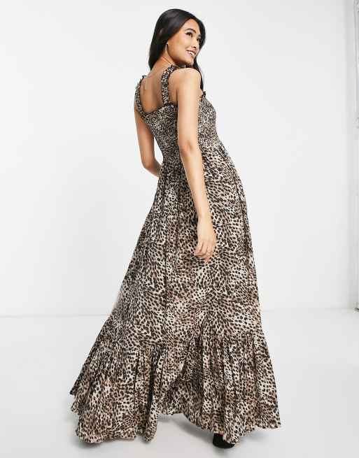 River Island – Czarna sukienka maxi w panterkę z falbanką, 2 z 4