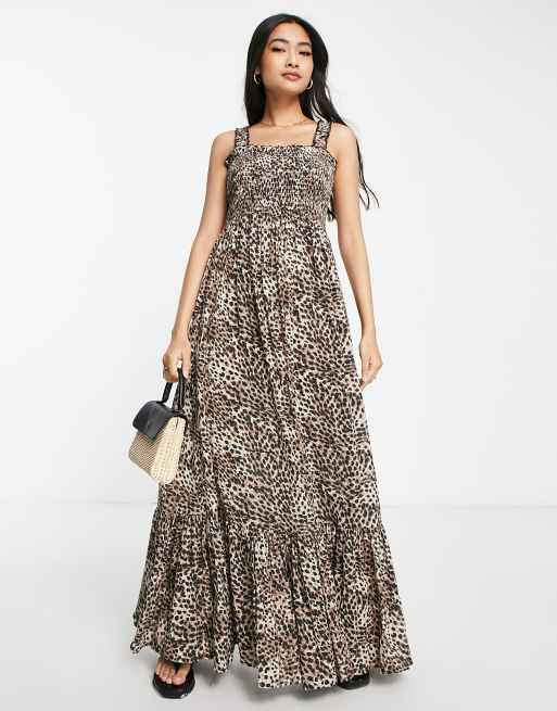River Island – Czarna sukienka maxi w panterkę z falbanką, 4 z 4