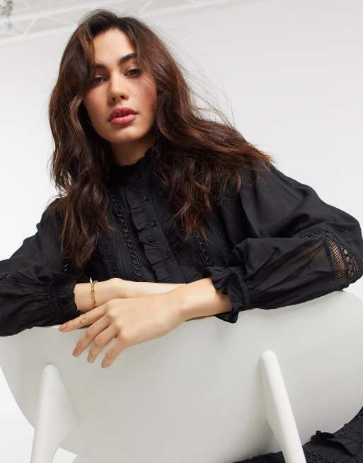 River Island – Czarna szmizjerka z bufkami, 3 z 4