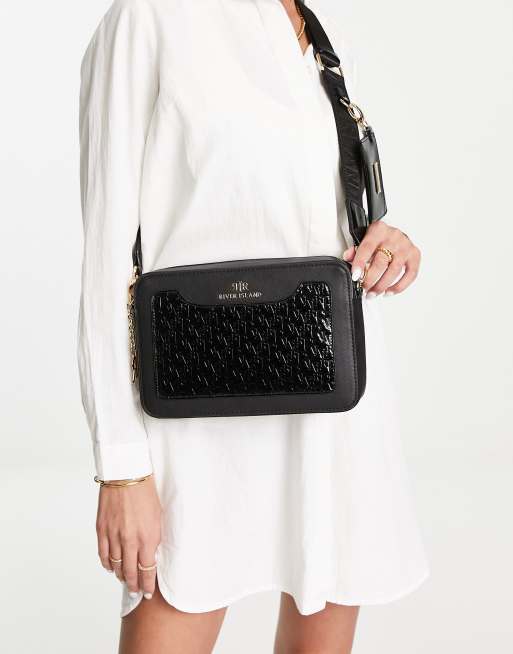 River Island – Czarna torebka crossbody o pudełkowym kroju z monogramem
