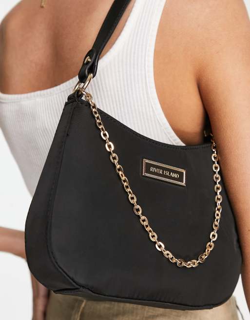 River Island – Czarna torebka na ramię z łańcuszkiem
