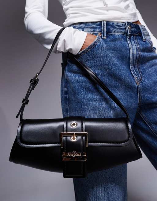 River Island – Czarna torebka na ramię z klamrą z przodu, 3 z 4