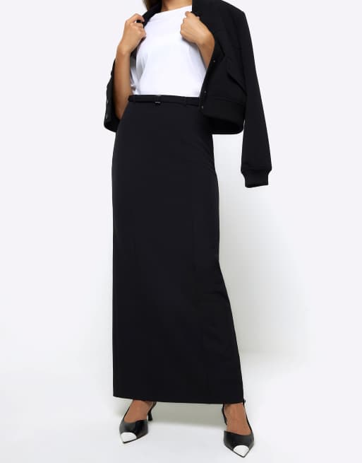 River Island – Czarna trapezowa spódnica ołówkowa maxi  