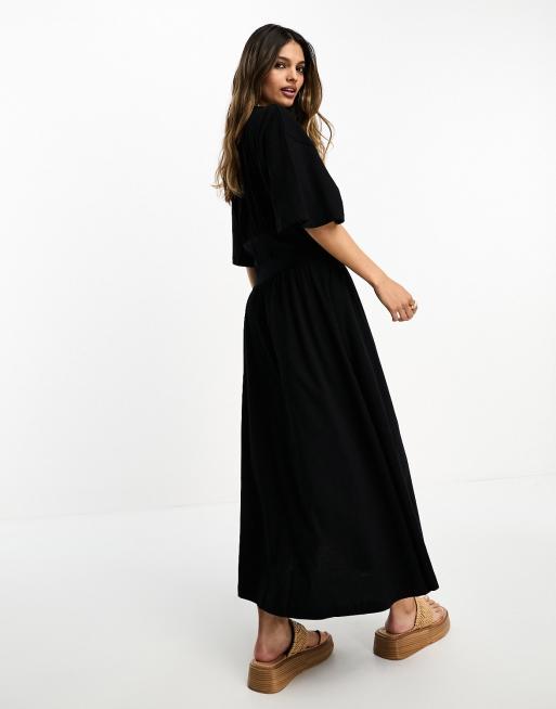River Island – Czarna zbierana w talii sukienka midi, 2 z 4