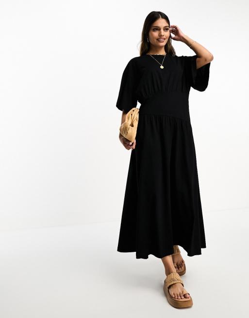 River Island – Czarna zbierana w talii sukienka midi, 4 z 4