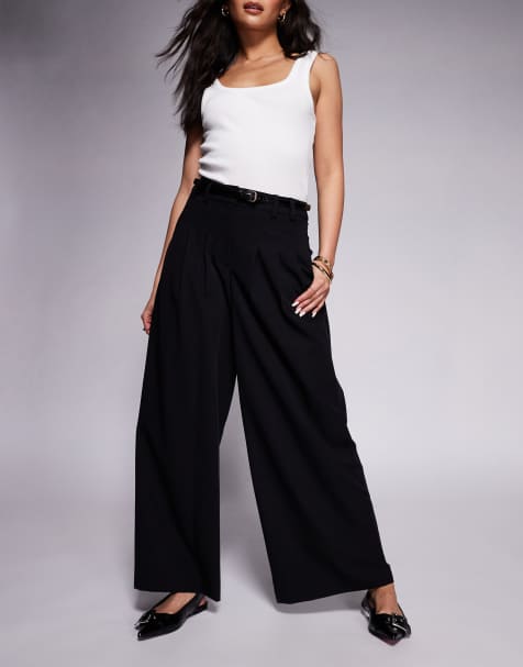 River Island tailored wide leg trouser in black