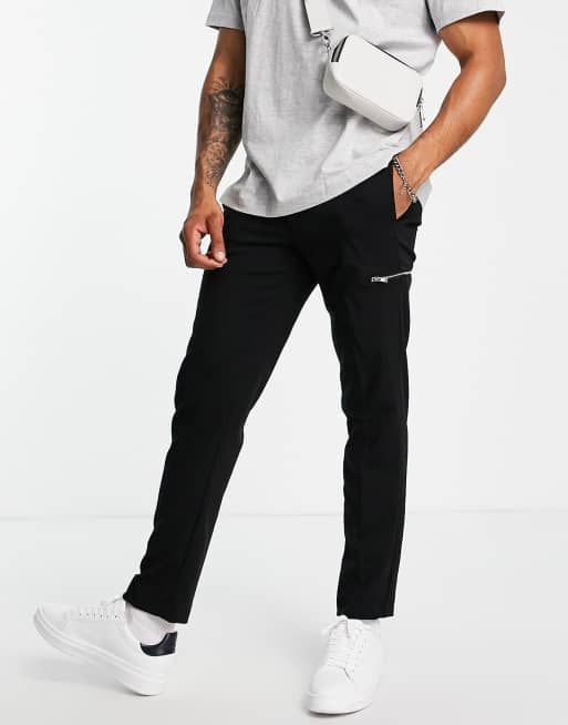 River Island – Czarne eleganckie spodnie z kieszenią na suwak