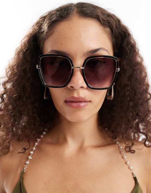River Island – Czarne kwadratowe okulary przeciwsłoneczne oversize