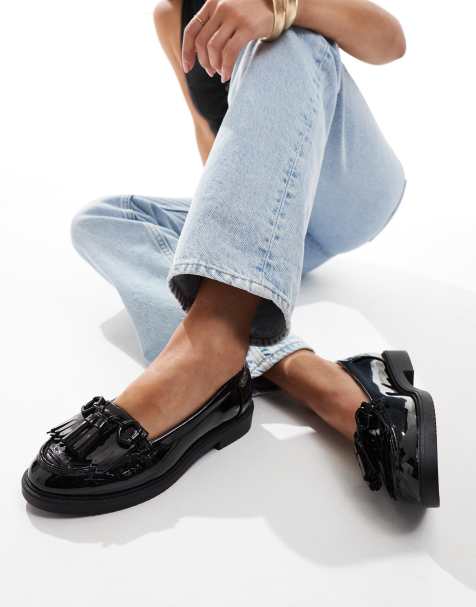 River Island– Czarne lakierowane loafersy z frędzlami - view 1