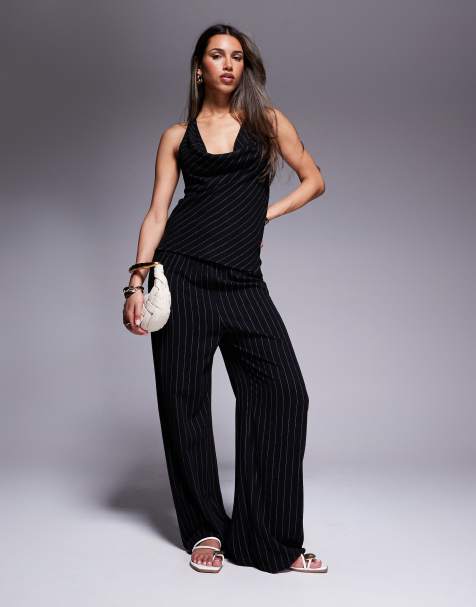 River Island striped linen trouser co-ord in black