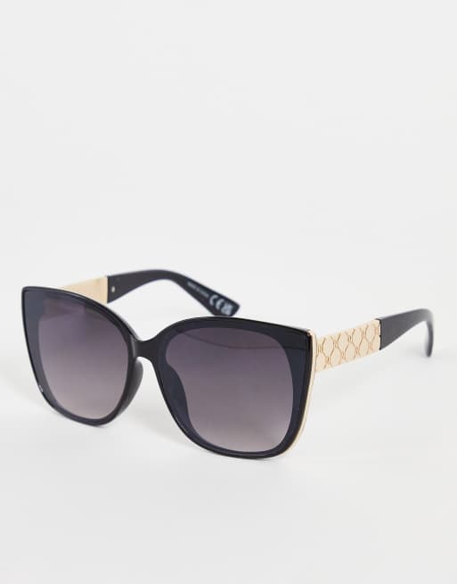 River Island – Czarne okulary przeciwsłoneczne typu kocie oczy z monogramem