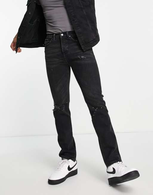 River Island – Czarne sprane jeansy o dopasowanym kroju