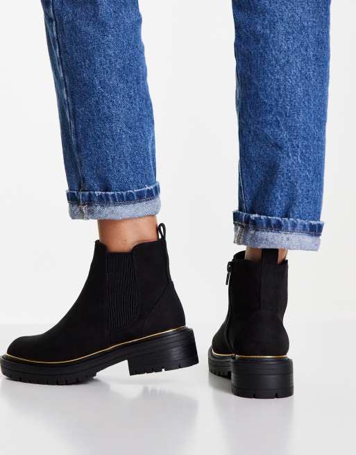 River Island – Czarne zamszowe botki na obcasie i grubej podeszwie, 3 z 4