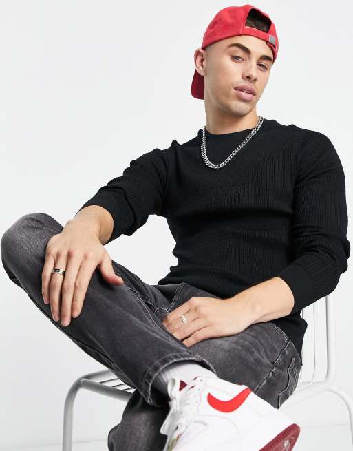 River Island – Czarny dzianinowy sweter o kroju podkreślającym sylwetkę