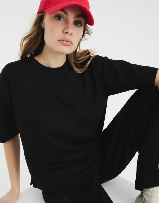 River Island – Czarny gładki T-shirt o pudełkowym kroju, 3 z 3