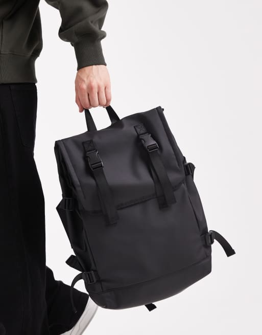River Island – Czarny gumowany plecak ze zwijaną górą, 4 z 4