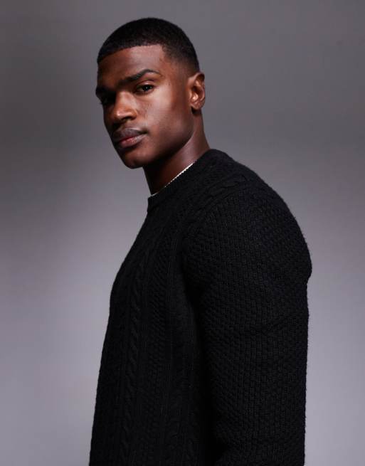 River Island – Czarny sweter o splocie warkoczowym, 4 z 5