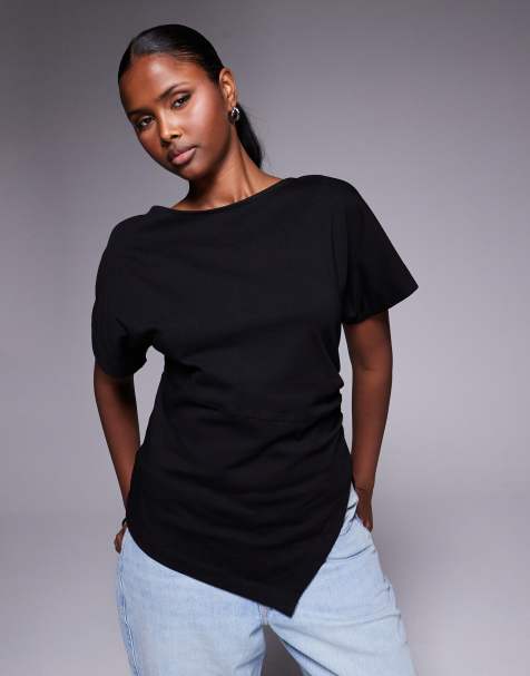 River Island drape side t-shirt in black