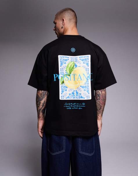 River Island Positano lemon back print oversized t-shirt in black