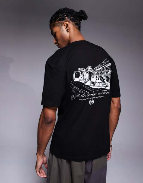 River Island – Czarny T-shirt z nadrukiem na plecach - view 1