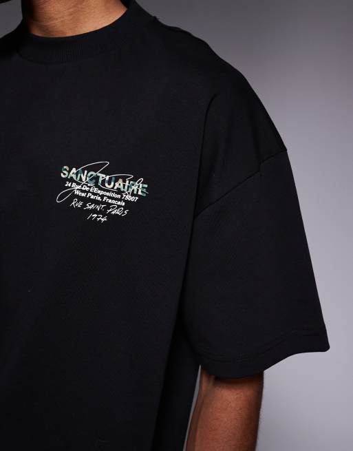 River Island – Czarny T-shirt z nadrukiem „Sanctuaire“, 4 z 5