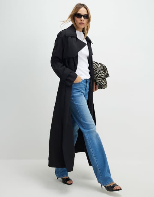 River Island – Czarny trencz o wydłużonym fasonie , 4 z 4