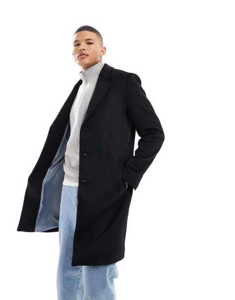River Island – Czarny wełniany płaszcz o wydłużonym fasonie - view 1
