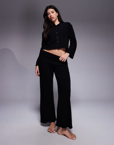 River Island – Czarny zapinany na guziki zestaw domowy z dżerseju - view 1