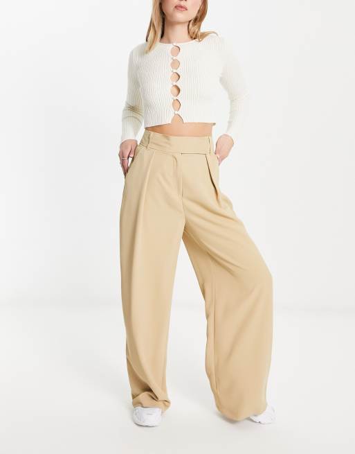 River Island - Dad broek met wijde pijpen in beige, deel van co-ord set, 4 van 4