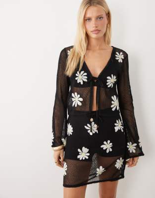River Island Daisy Crochet Motif Cardigan In Multi
