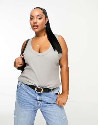 River Island Plus scoop neck tank in grey - ASOS Price Checker