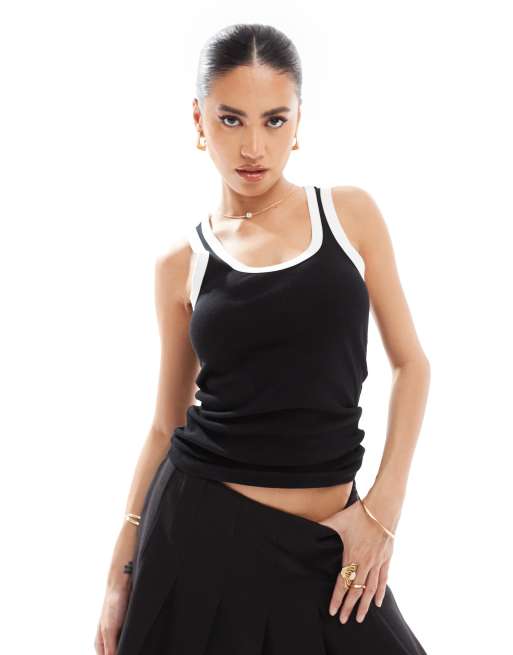 River Island - Débardeur avec encolure dégagée et bords contrastants - Noir