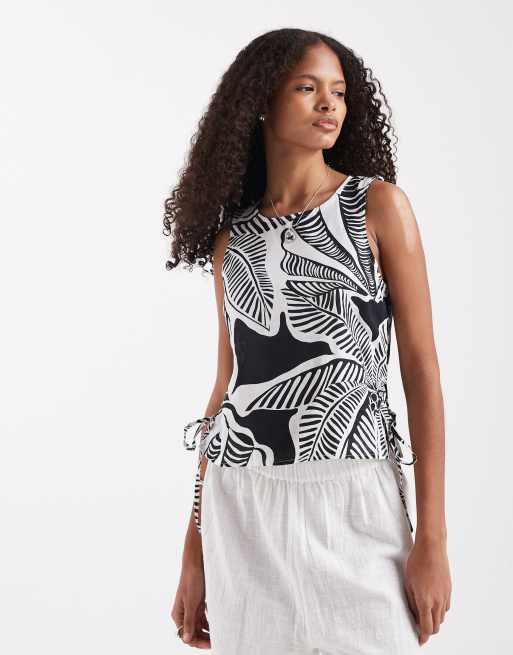 River Island - Débardeur d'ensemble en lin mélangé à imprimé palmiers - Noir, 2 de 4