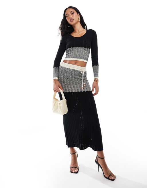 River Island - Débardeur d'ensemble en maille à motif chevrons - Noir