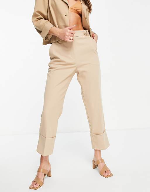 River Island deep cuff trousers in beige