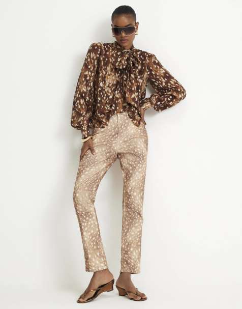 River Island Deer print cigarette jeans in beige - view 1