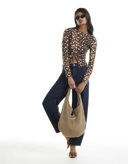 River Island Deer print rib cardigan in brown, 3 of 4