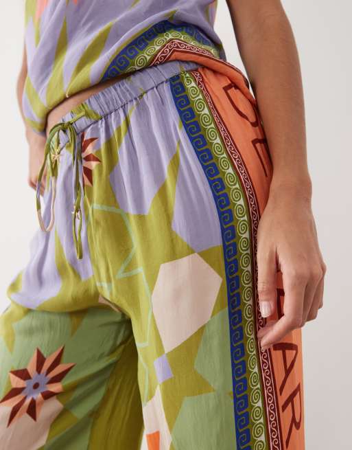 River Island 'Del Maar' printed pants in green (part of a set) , 5 of 5