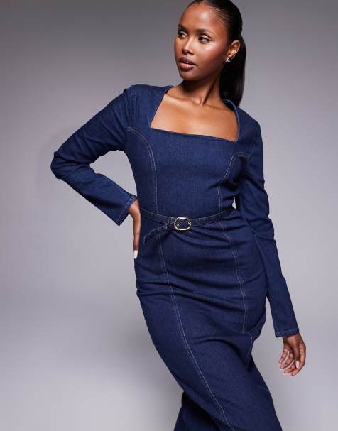 navy blue long sleeve bodycon dress NAVY BLUE LONG SLEEVE TRAPEZOID NECKLINE BODYCON FULL DRESS | CULT MIA