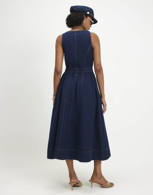 River Island Denim belted pocket longline midi dress in denim , 4 of 4