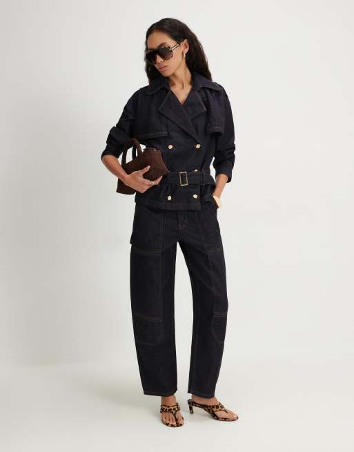 River Island Denim belted trench coat in denim - dark, 2 of 4