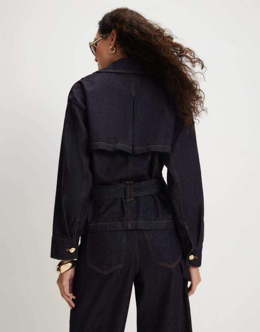 River Island Denim belted trench coat in denim - dark, 4 of 4