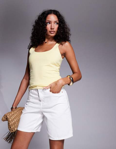 River Island denim bermuda short in white - view 1