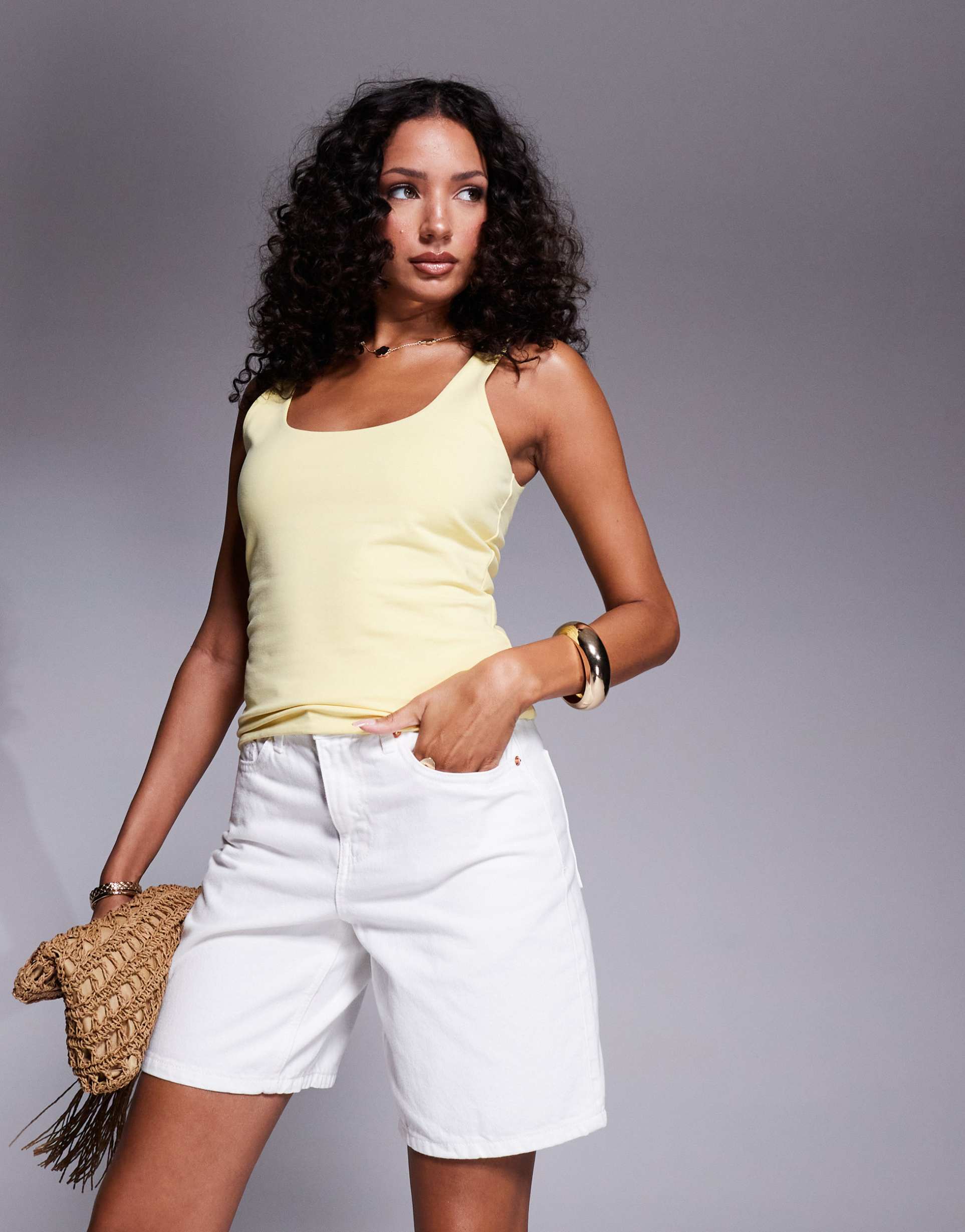 river island denim bermuda shorts in white